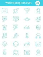 Set of Web Hosting Icon In Blue Line Art. vector