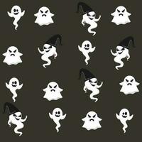 Repeat-less Cartoon Ghosts Pattern Background In Black And White Color. vector