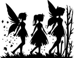 Fairies - Black and White Isolated Icon - Vector illustration