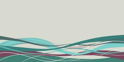 Abstract waves in teal, turquoise and plum, rose wavecolor on grey sand colored background, vector