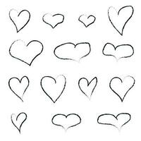 Set of hand drawn heart. Handdrawn carbon brush hearts isolated on white background. Doodle hearts Vector illustration