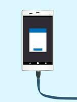 smartphone is being charged, with a banner on the smartphone screen vector