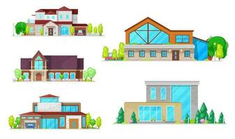 Residential houses, villas and mansion buildings vector