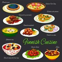 Finnish cuisine meals, traditional menu dishes vector