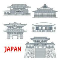Japan temples, Japanese pagoda buildings vector
