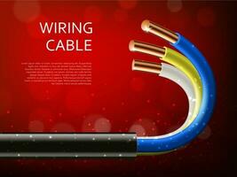 eléctrico poder cable con realista cobre alambres vector
