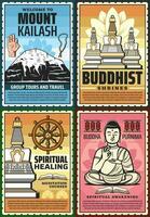 Buddhism religion posters, Buddhist temples vector