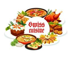 Swiss food cuisine vector round frame, poster