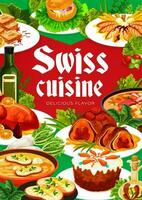 Swiss cuisine restaurant dishes, vector