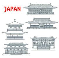 Japón templos, japonés edificios santuarios en Kioto vector