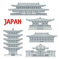 Japanese temples, shrines, Japan pagodas of Kyoto vector