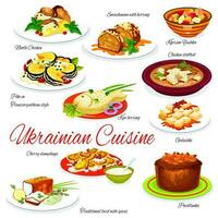Ucrania comida menú, vector ucranio platos comidas