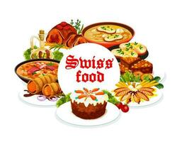 Swiss food cuisine, vector dishes and pastry meals