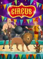 Circus vector poster performers strongman, tamer