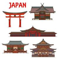 Japanese temples, pagodas and shrines, Japan Tokyo vector