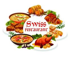 Swiss food cuisine, vector meals and pastry