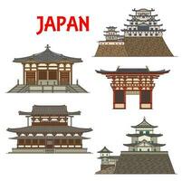 japonés templos, santuarios, pagodas, Japón castillos vector