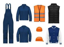 Workwear uniform and worker clothesg, realistic vector