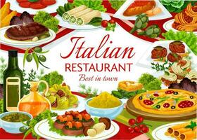 Italian food restaurant vector banner with meals