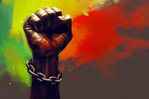 Uneteenth Independence Day concept. Fist in Three color Red black and Green. illustration photo