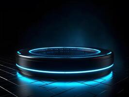 podium 3d with neon effect,stand product 3d , photo