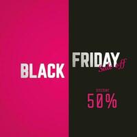 Black Friday 50 percent sale off discount promo, concept of discount banner vector illustration templaes, sale off text on pink and black background