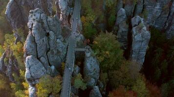 The Bastei Rock Formation and Bridge Crossing the Towering Landmark in G video