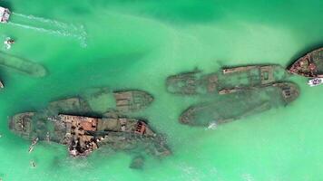 Bird's Eye View of Tangalooma Shipwrecks in Brisbane Australia in the Summer video