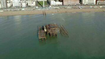 Brighton West Pier Remains in the UK Aerial View video