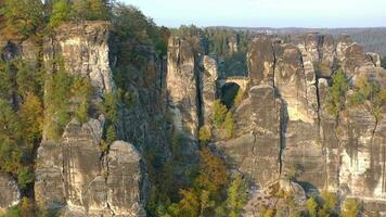 The Bastei Rock Formation and Bridge Crossing the Towering Landmark in G video