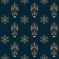 Repeat-less Candelabra And Golden Snowflake On Blue Background. vector