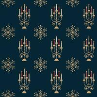 Repeat-less Candelabra And Golden Snowflake On Blue Background. vector