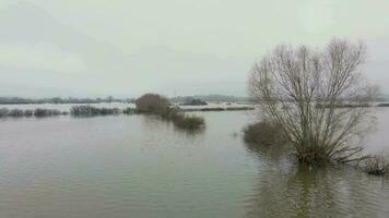 inondation dans le Royaume-Uni montrant grand zones de le campagne inondé dans le hiver video