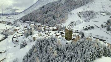 Snow Covered Hospental Village in Switzerland in the Winter video