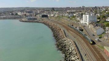 Penzance Railway Station in Cornwall UK Aerial video