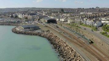 Penzance Eisenbahn Bahnhof im Cornwall Vereinigtes Königreich Antenne video