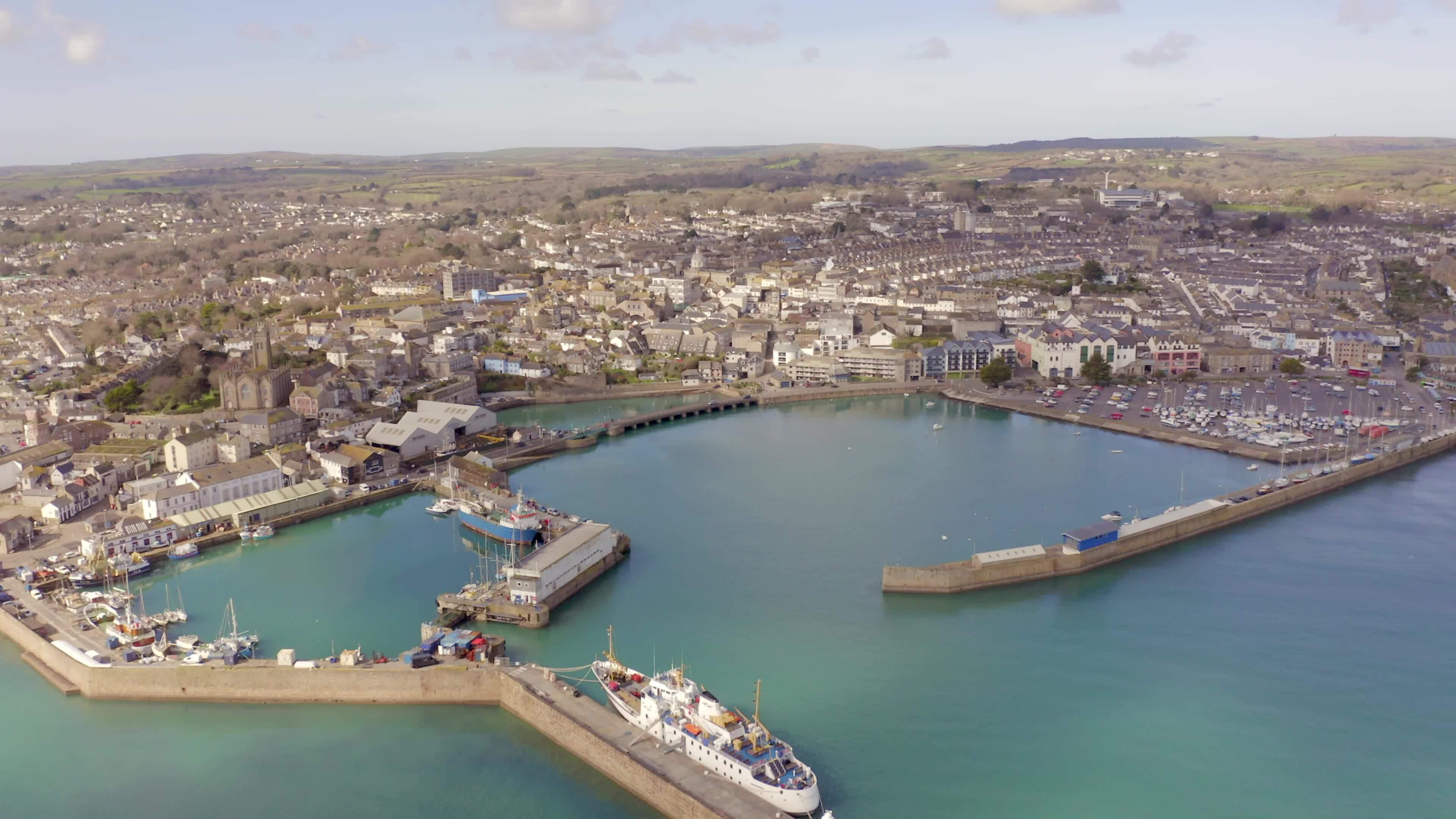 Penzance Harbour and City in Cornwall UK Aerial View 23590206 Stock