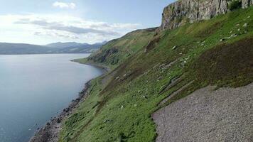 The Mountainous Landscape of the Holy Isle in Scotland Seen from the Air video