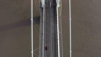 Cars and Vehicles Crossing the Severn Bridge in the UK Aerial View video