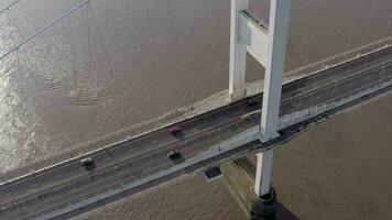 Cars and Vehicles Crossing the Severn Bridge in the UK Aerial View video