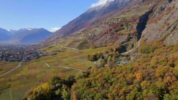 The Valais Wine Region in Switzerland Aerial View video