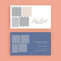 Double-Side Business Card Template With Zigzag Lines In White And Blue Color. vector