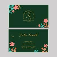 Floral Studio Visiting Card With Double-Side In Green Color. vector