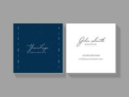 Square Business Or Visiting Card With Double-Side In Blue And White Color. vector