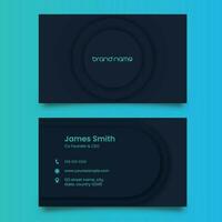 Modern Business Card Template With Double-Side In Dark Teal Blue Color. vector