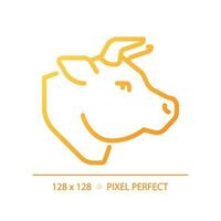 Beef pixel perfect gradient linear vector icon. Cattle ranching. Meat section. Cow head. Steak house. Deli product. Thin line color symbol. Modern style pictogram. Vector isolated outline drawing