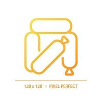 Sausage pixel perfect gradient linear vector icon. Meat product. Fast food. Pork bratwurst. Hot dog. Barbecue menu. Thin line color symbol. Modern style pictogram. Vector isolated outline drawing