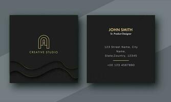 Square Business Card Design With Double-Side In Black Color. vector