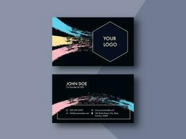 Black Business Card Template Design With Brush Stroke Effect In Double-Side Present. vector