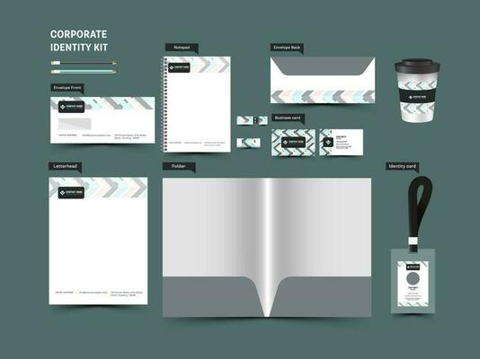 Corporate Identity Kit Including Folder A4, Letterhead, Disposable Coffee Cup, Double-Side Envelope And Visiting Card Etc.